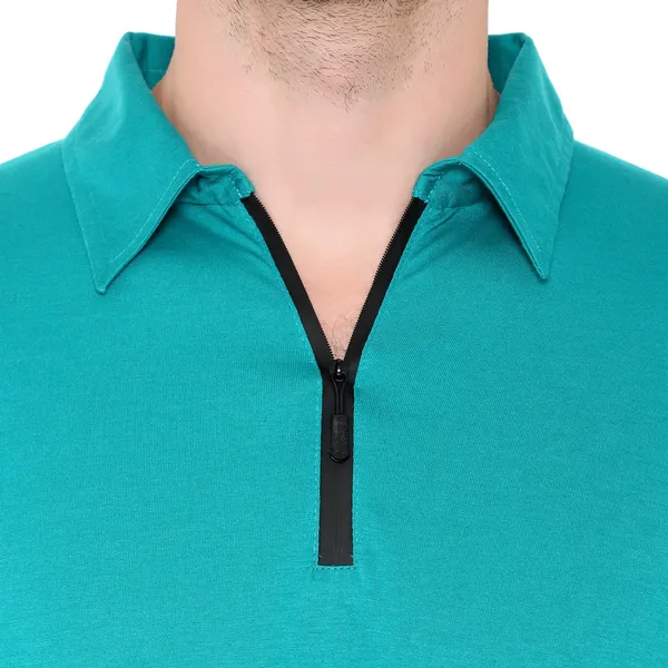 Blue_Cotton_Solid_Polo_Neck_Regukar_Fit_T-Shirt_For_Men