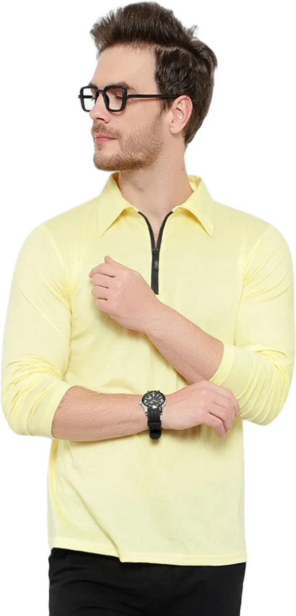 Yellow_Cotton_Solid_Polo_Neck_Regukar_Fit_T-Shirt_For_Men