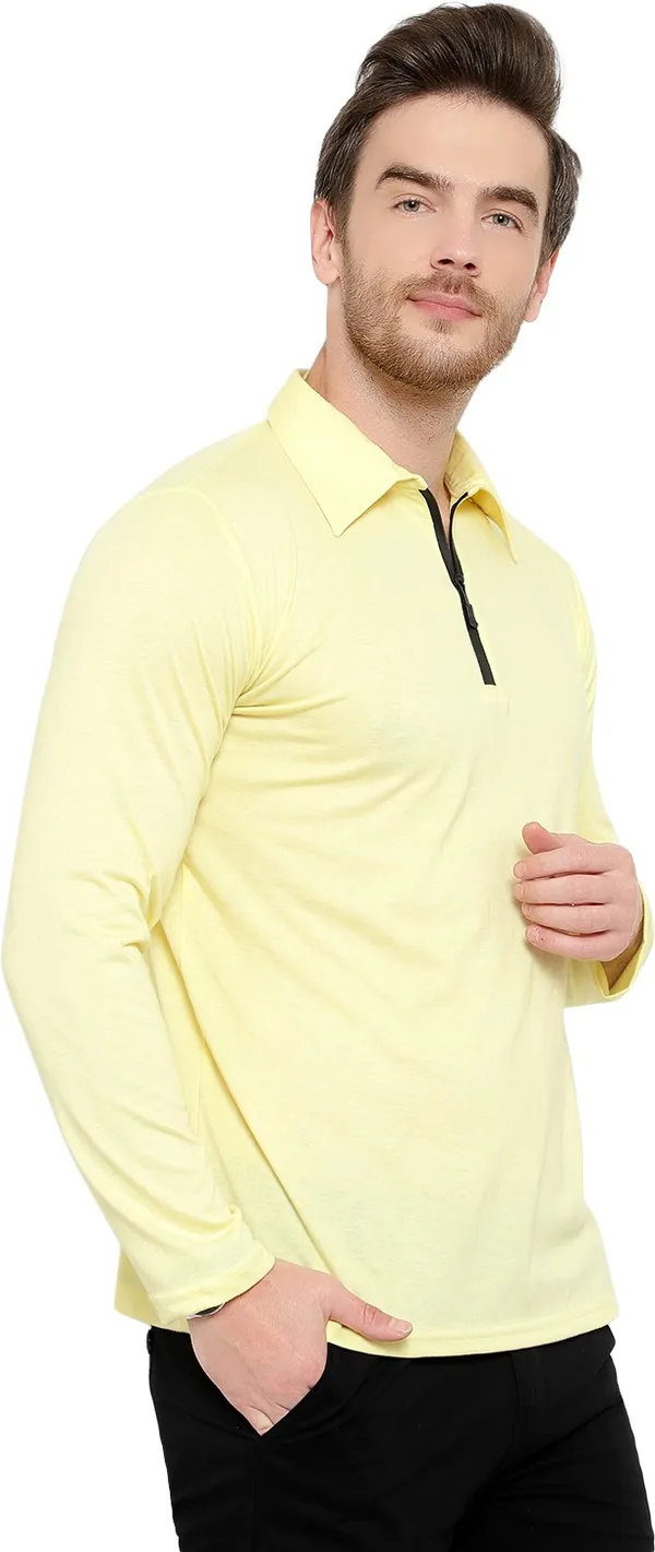 Yellow_Cotton_Solid_Polo_Neck_Regukar_Fit_T-Shirt_For_Men