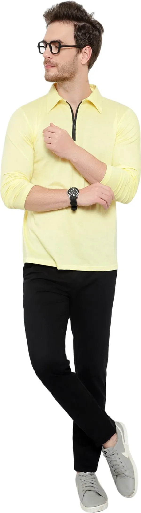 Yellow_Cotton_Solid_Polo_Neck_Regukar_Fit_T-Shirt_For_Men