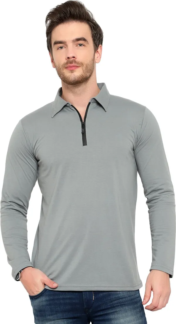 Grey_Cotton_Solid_Polo_Neck_Regukar_Fit_T-Shirt_For_Men