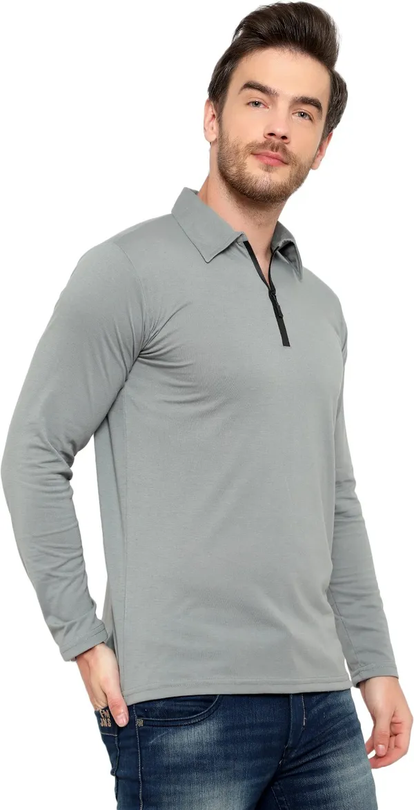 Grey_Cotton_Solid_Polo_Neck_Regukar_Fit_T-Shirt_For_Men