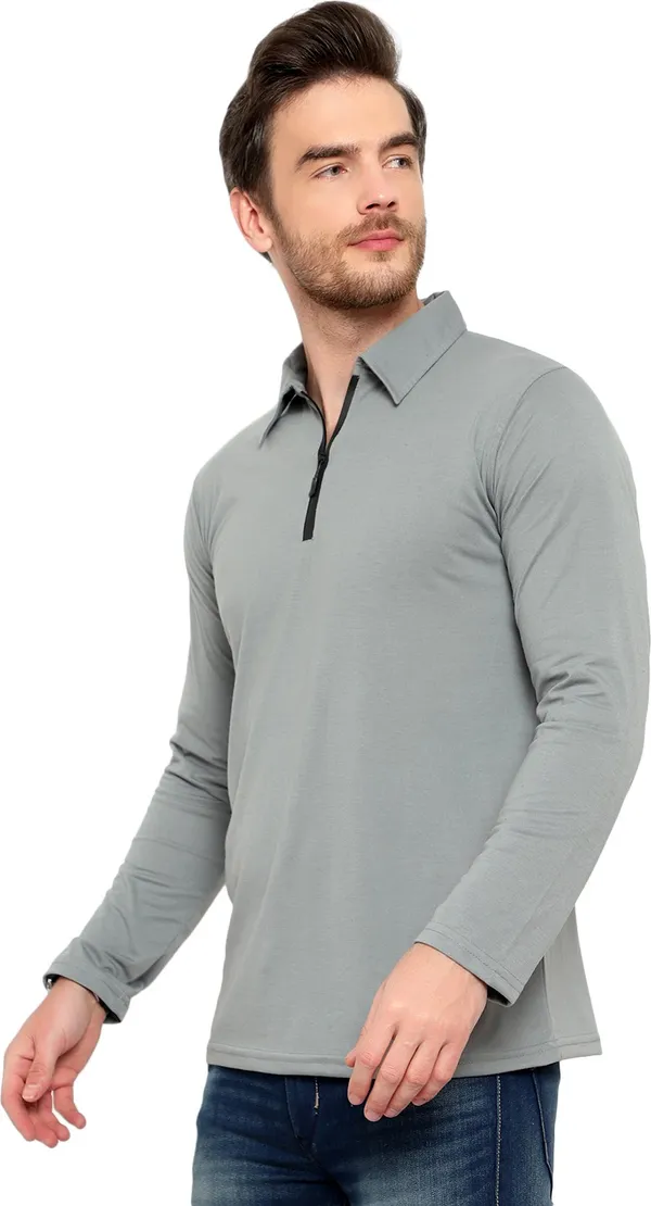 Grey_Cotton_Solid_Polo_Neck_Regukar_Fit_T-Shirt_For_Men