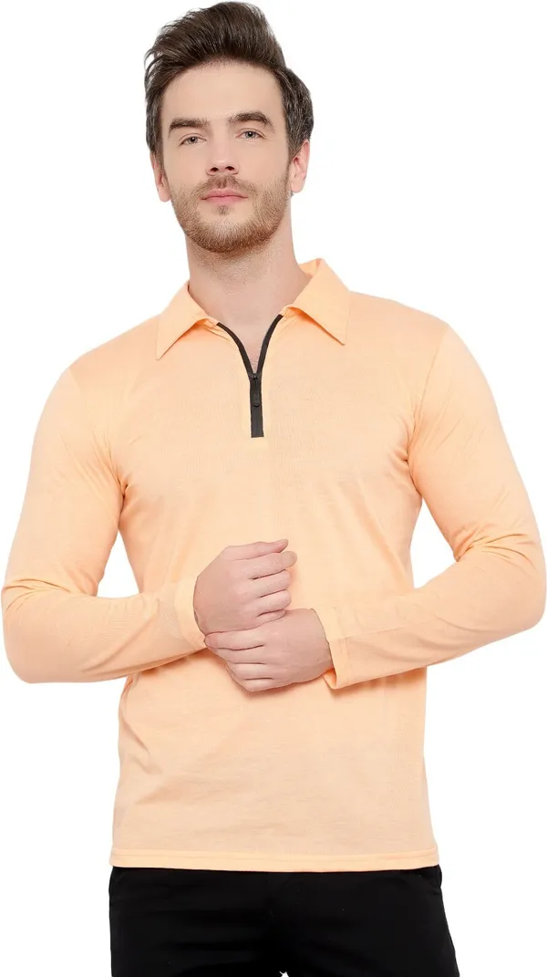 Beige_Cotton_Solid_Polo_Neck_Regukar_Fit_T-Shirt_For_Men