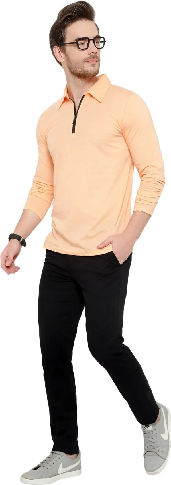 Beige_Cotton_Solid_Polo_Neck_Regukar_Fit_T-Shirt_For_Men