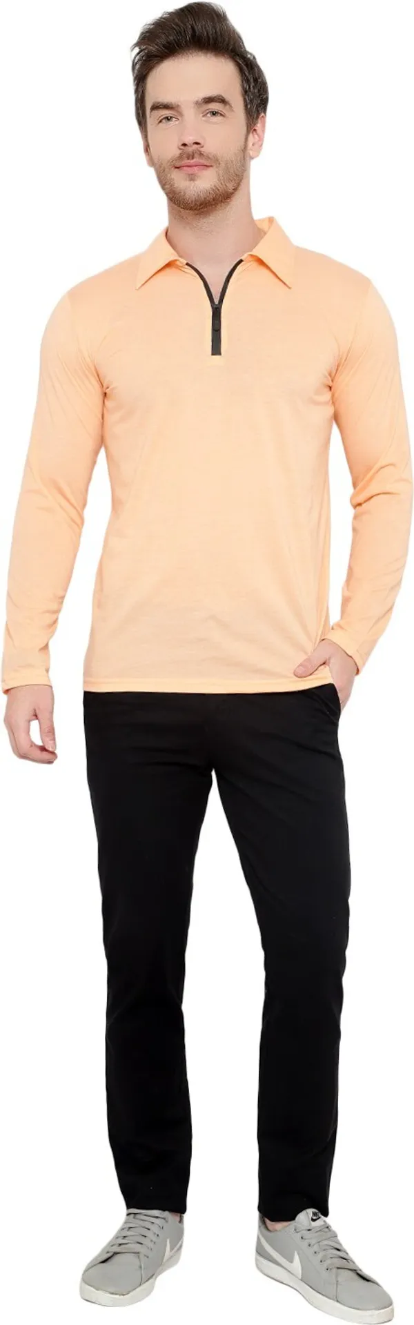 Beige_Cotton_Solid_Polo_Neck_Regukar_Fit_T-Shirt_For_Men