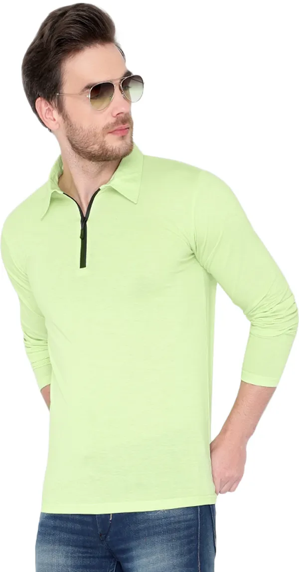 Green_Cotton_Solid_Men_Polo_Neck_Regukar_Fit_T-Shirt_For_Men