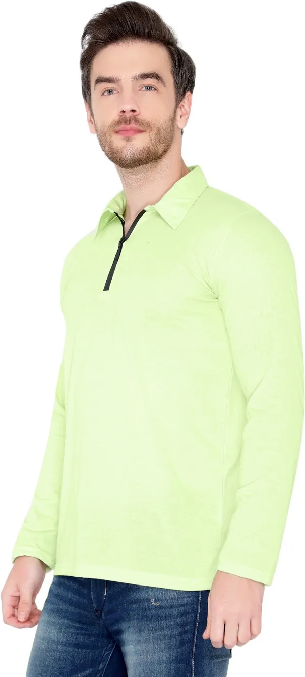 Green_Cotton_Solid_Men_Polo_Neck_Regukar_Fit_T-Shirt_For_Men
