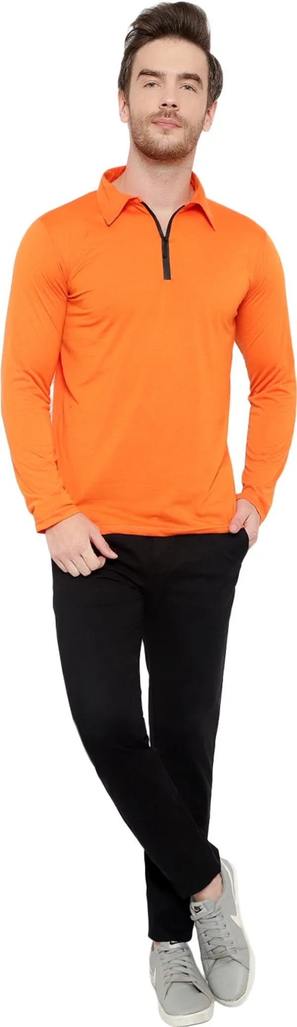 Orange_Cotton_Solid_Polo_Neck_Regukar_Fit_T-Shirt_For_Men