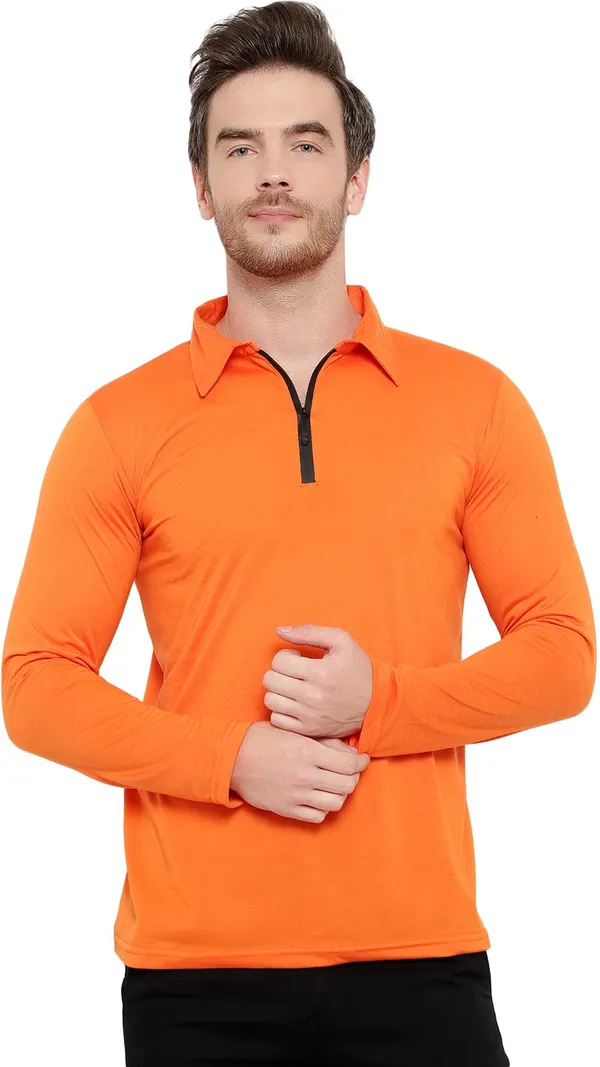 Orange_Cotton_Solid_Polo_Neck_Regukar_Fit_T-Shirt_For_Men