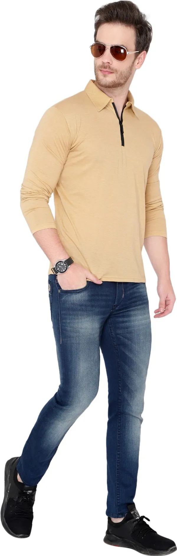 Beige_Cotton_Solid_Polo_Neck_Regukar_Fit_T-Shirt_for_men