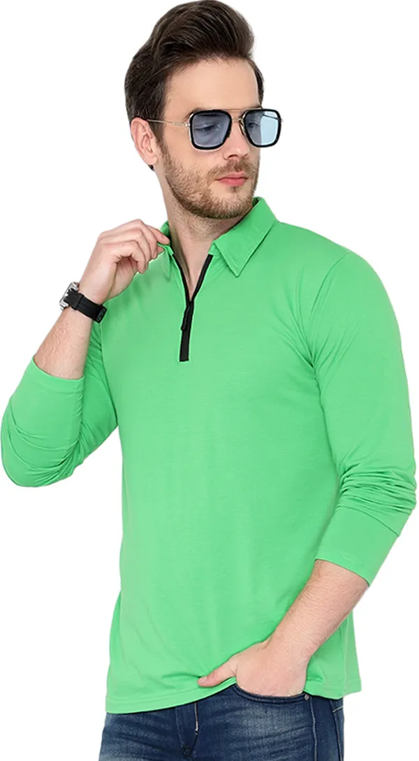 Green_Cotton_Solid_Polo_Neck_Regukar_Fit_T-Shirt_For_Men