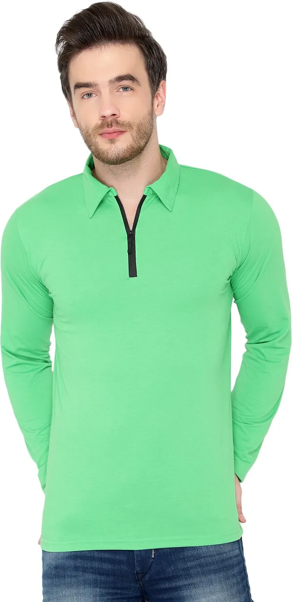 Green_Cotton_Solid_Polo_Neck_Regukar_Fit_T-Shirt_For_Men