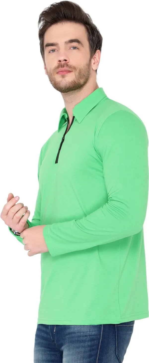 Green_Cotton_Solid_Polo_Neck_Regukar_Fit_T-Shirt_For_Men