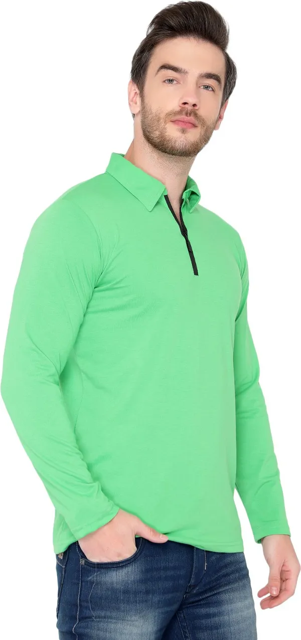 Green_Cotton_Solid_Polo_Neck_Regukar_Fit_T-Shirt_For_Men