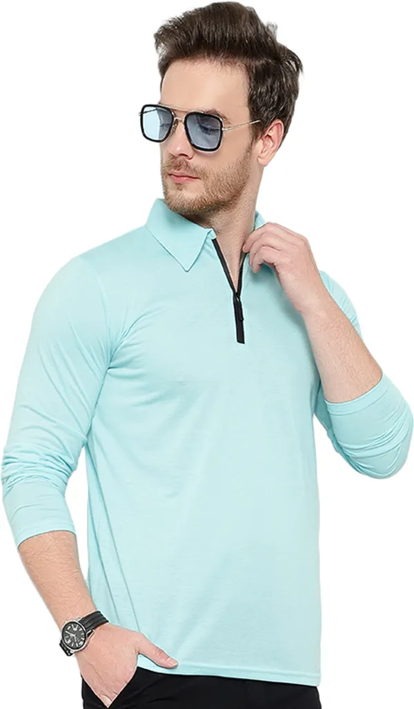 Light_Blue_Cotton_Solid_Polo_Neck_Regukar_Fit_T-Shirt_For_Men