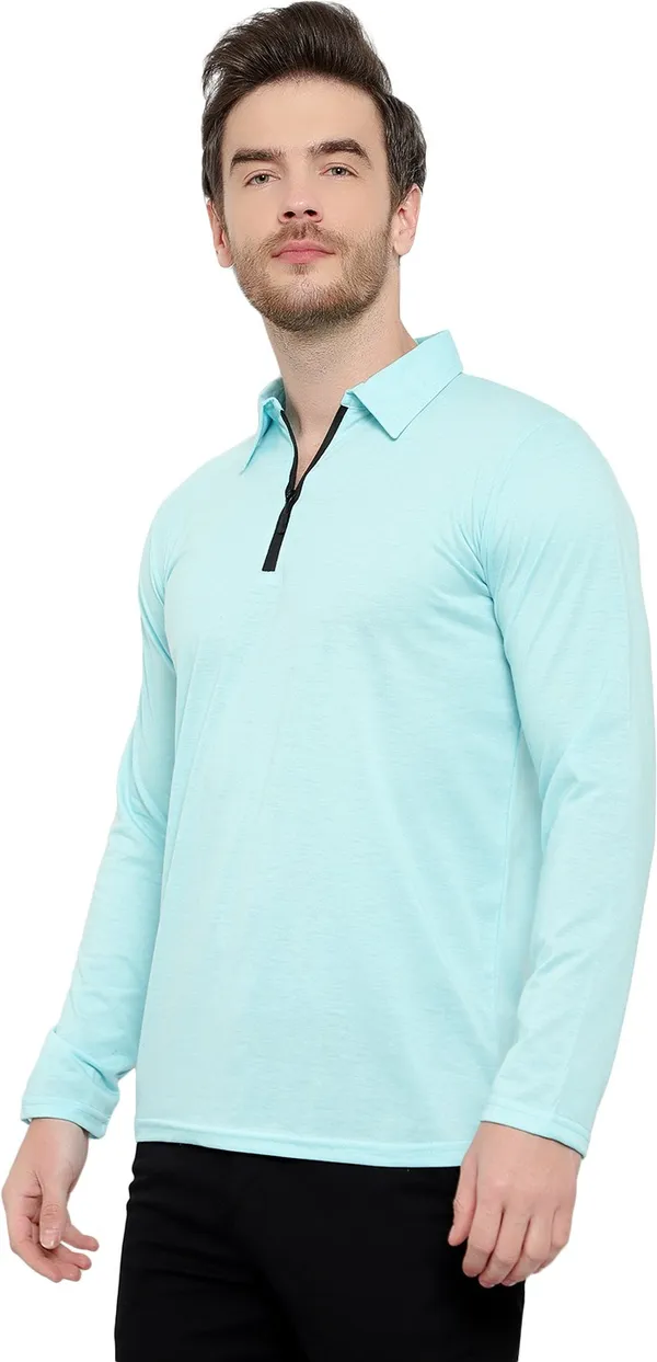 Light_Blue_Cotton_Solid_Polo_Neck_Regukar_Fit_T-Shirt_For_Men