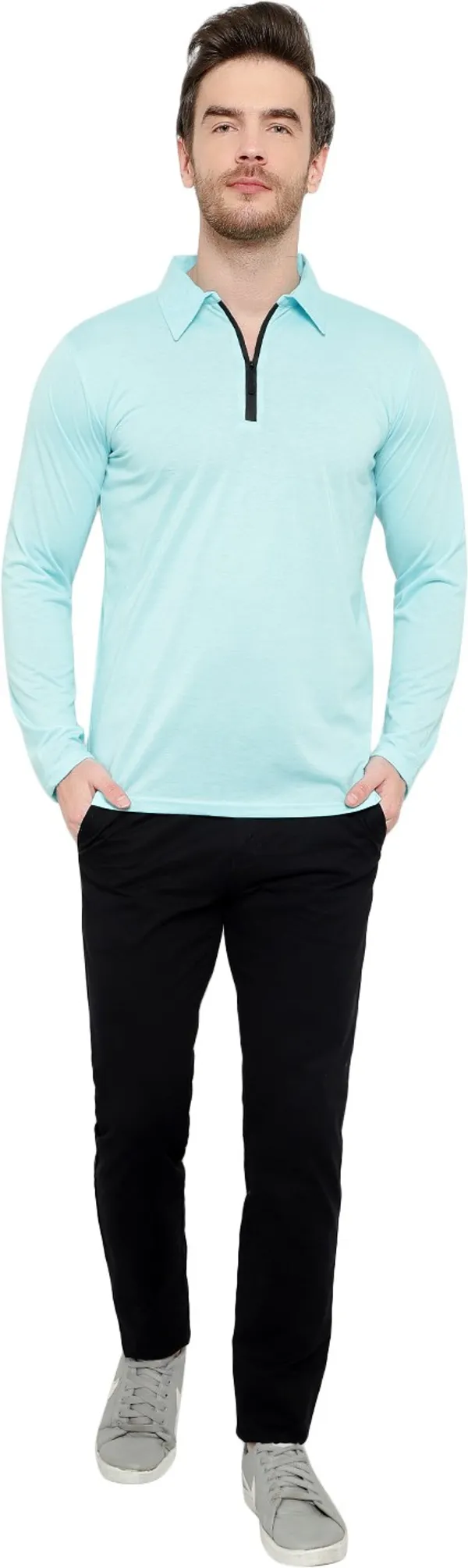 Light_Blue_Cotton_Solid_Polo_Neck_Regukar_Fit_T-Shirt_For_Men