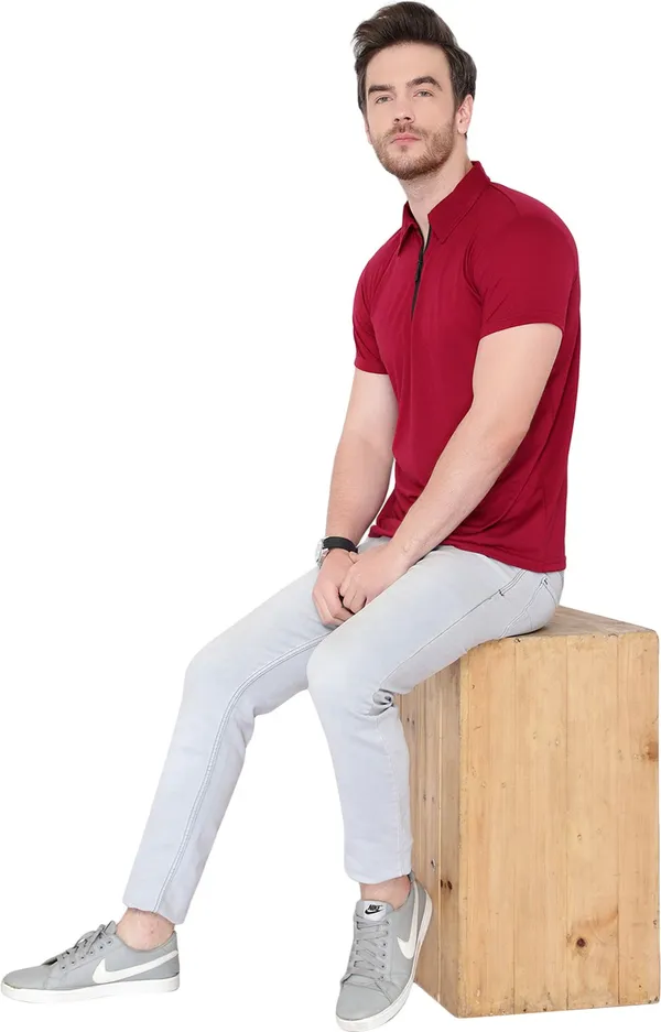 Maroon_Solid_Cotton_Polo_Neck_T-Shirt_for_Men_|_Regular_Fit