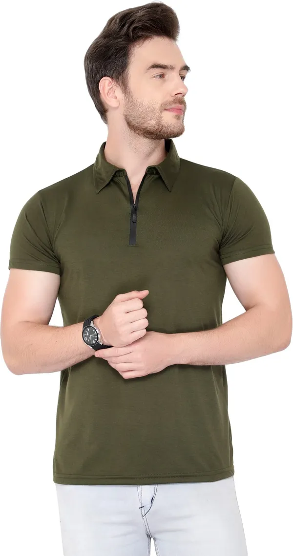Dark_Green_Cotton_Solid_Polo_Neck_Regukar_Fit_T-Shirt_for_men