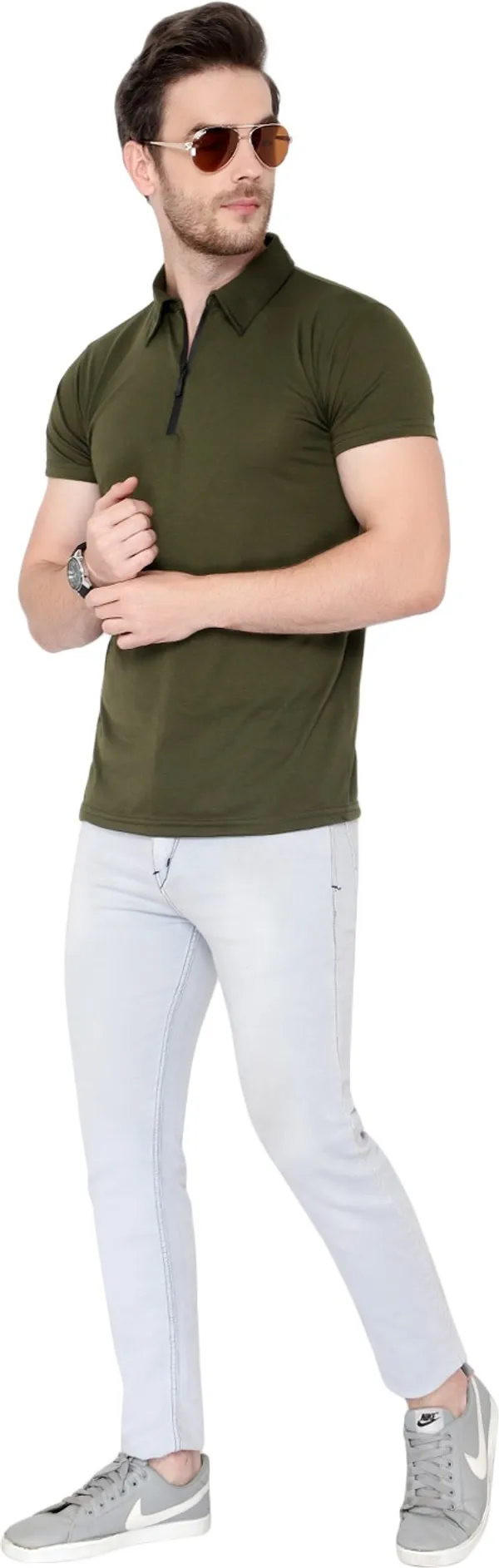 Dark_Green_Cotton_Solid_Polo_Neck_Regukar_Fit_T-Shirt_for_men