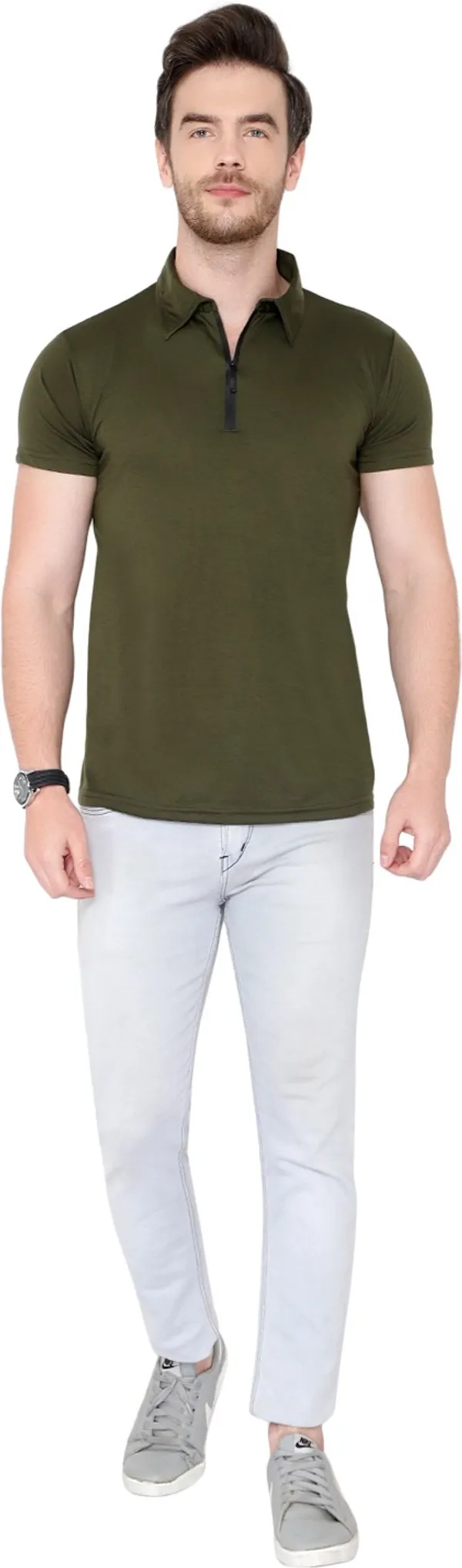 Dark_Green_Cotton_Solid_Polo_Neck_Regukar_Fit_T-Shirt_for_men