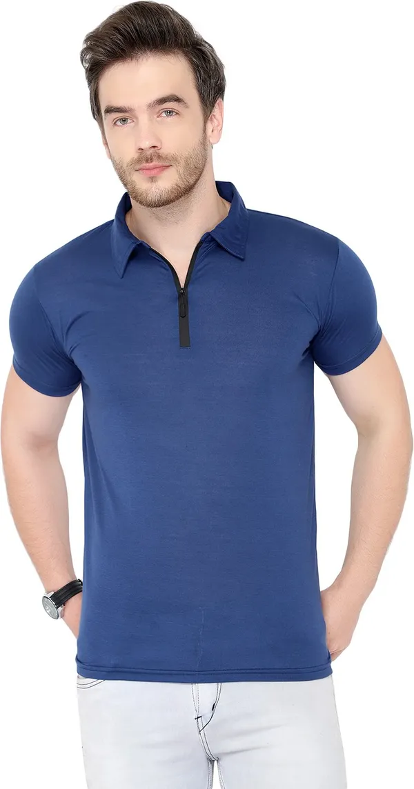 Dark_Blue_Cotton_Solid_Polo_Neck_Regukar_Fit_T-Shirt_For_Men