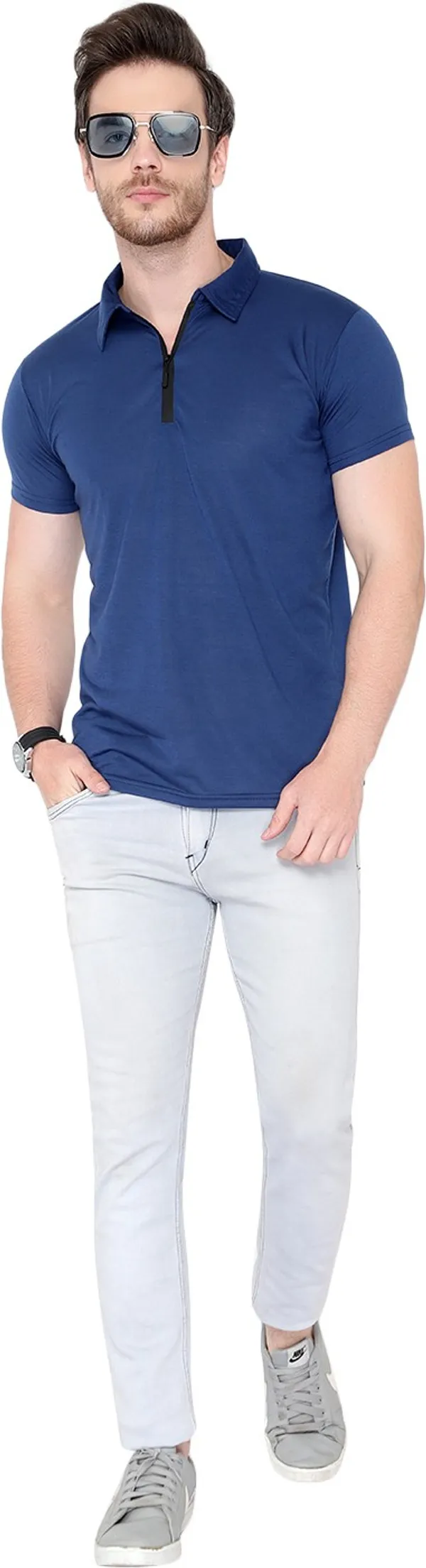 Dark_Blue_Cotton_Solid_Polo_Neck_Regukar_Fit_T-Shirt_For_Men