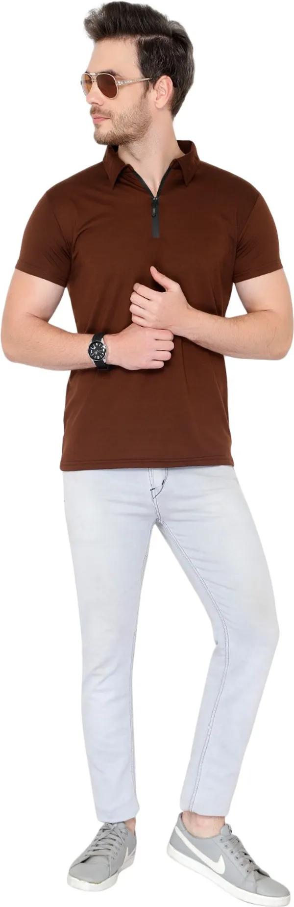Brown_Cotton_Solid_Polo_Neck_Regukar_Fit_T-Shirt_for_men