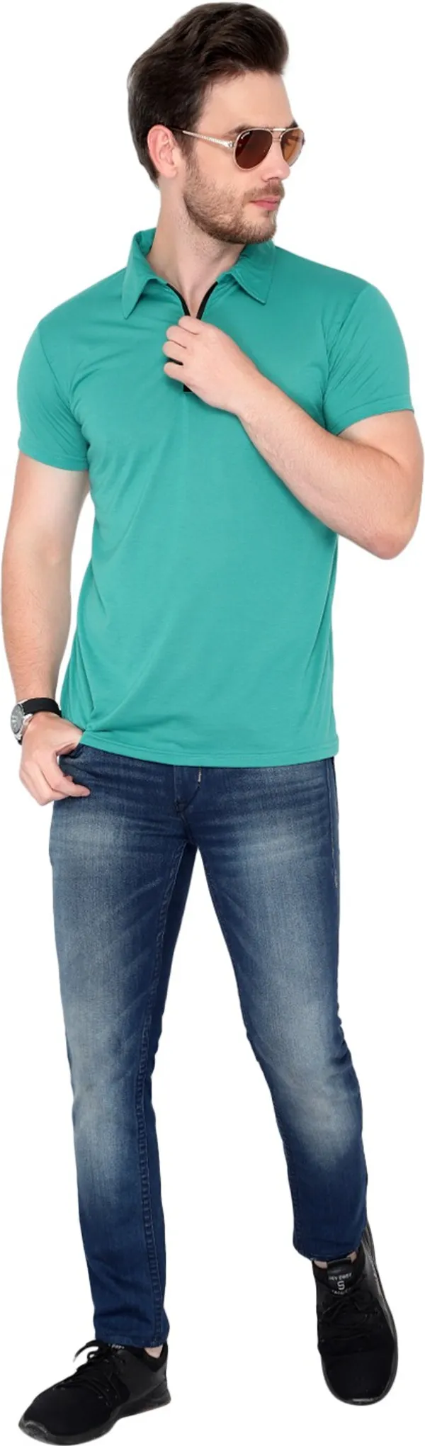 Light_Green_Cotton_Solid_Polo_Neck_Regukar_Fit_T-Shirt_for_men