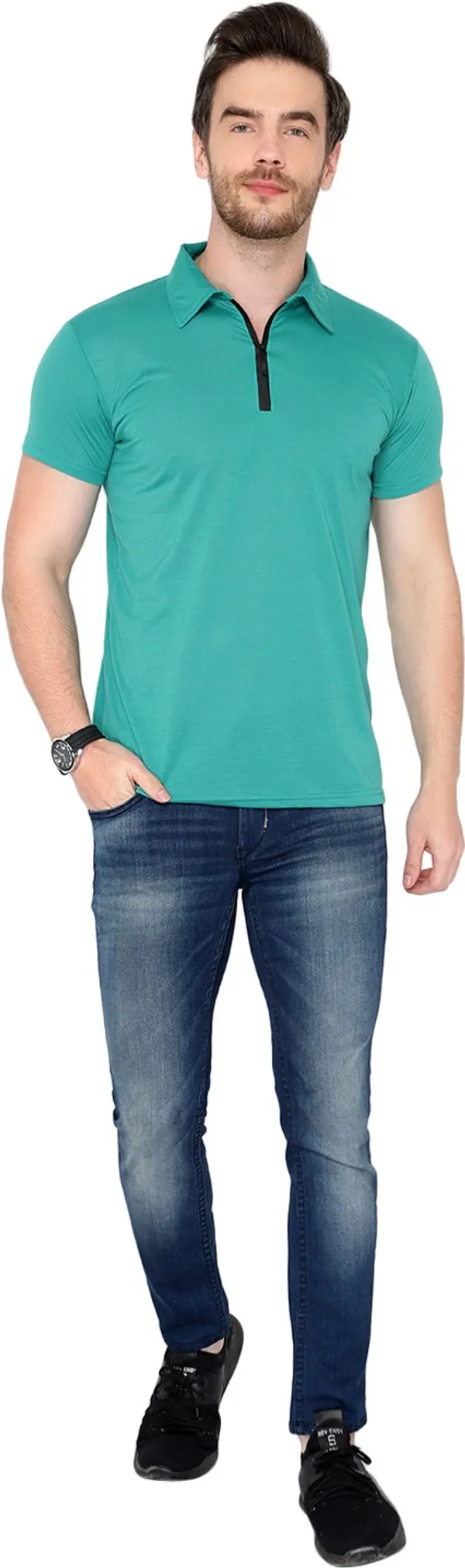 Light_Green_Cotton_Solid_Polo_Neck_Regukar_Fit_T-Shirt_for_men