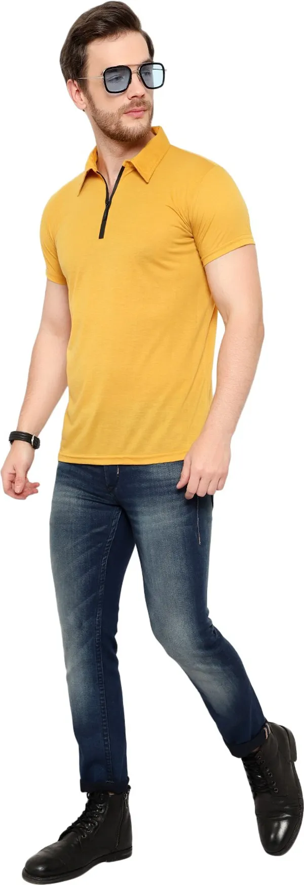 Yellow_Cotton_Solid_Polo_Neck_Regukar_Fit_T-Shirt_for_men