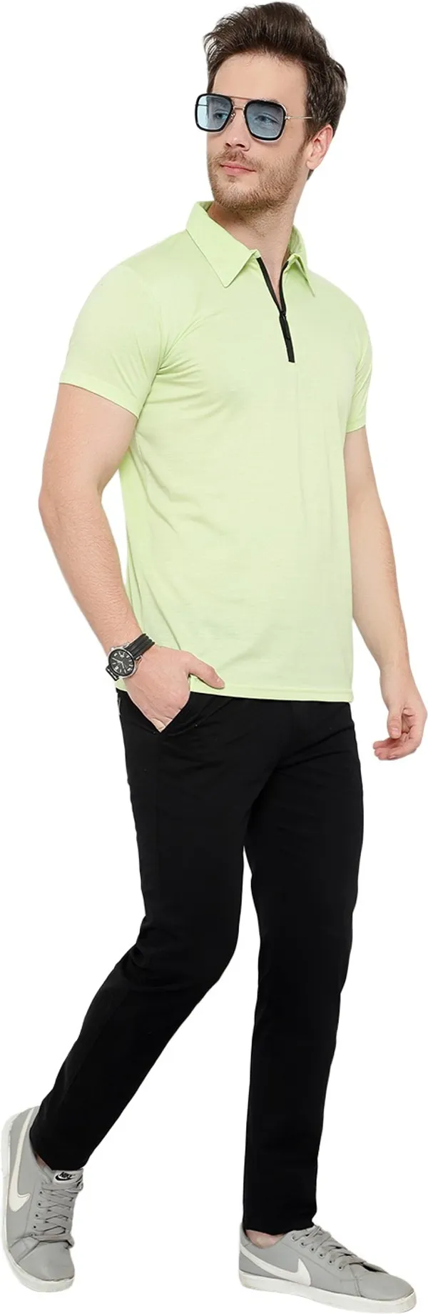 Green_Cotton_Solid_Mandarin_Collar_Regukar_Fit_T-Shirt_for_men
