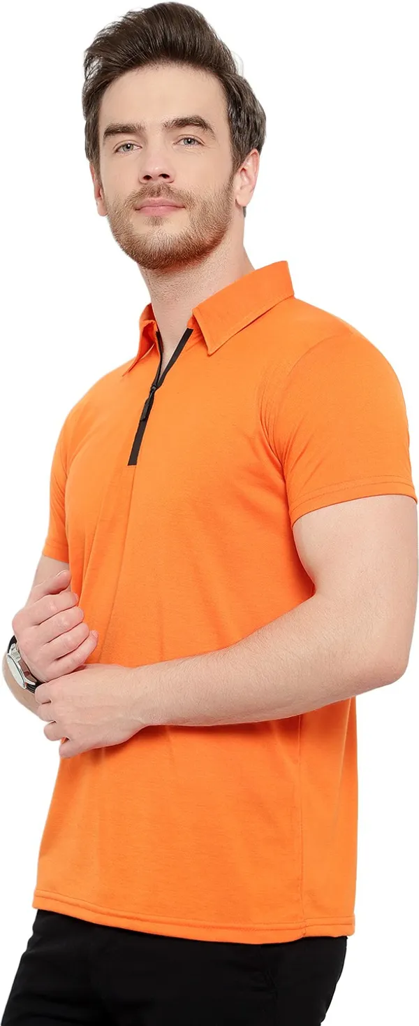 Orange_Cotton_Solid_Polo_Neck__Regukar_Fit_T-Shirt_For_Men