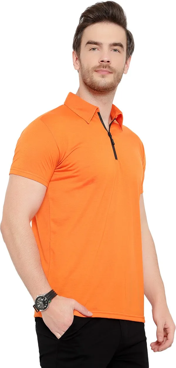 Orange_Cotton_Solid_Polo_Neck__Regukar_Fit_T-Shirt_For_Men