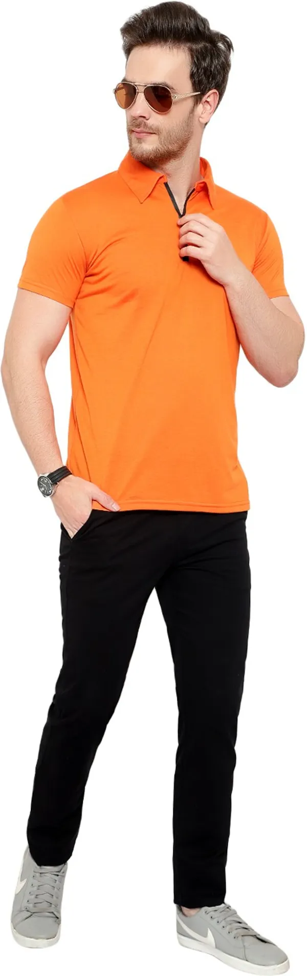 Orange_Cotton_Solid_Polo_Neck__Regukar_Fit_T-Shirt_For_Men