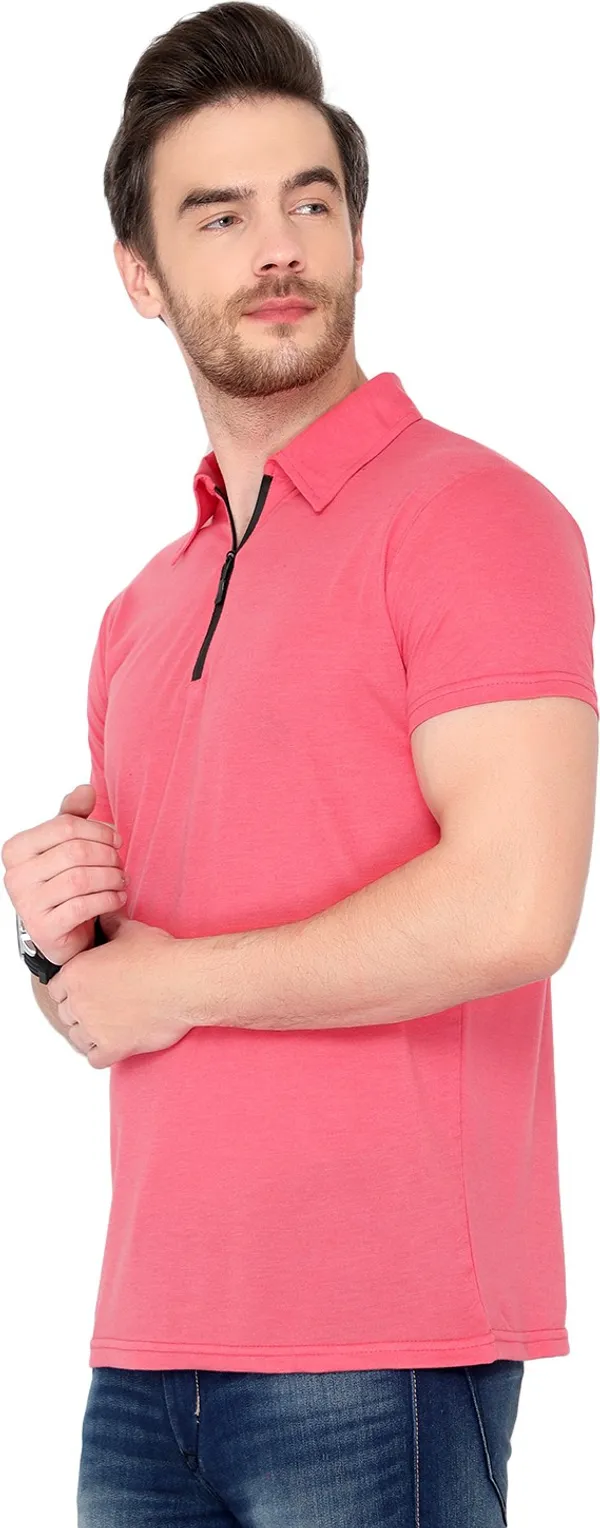 Pink_Cotton_Solid_Polo_Neck_Regukar_Fit_T-Shirt_For_Men