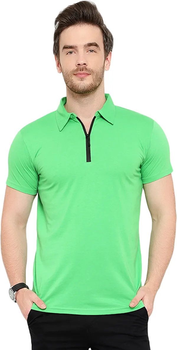 Green_Cotton_Solid_Polo_Neck_Regukar_Fit_T-Shirt_For_Men