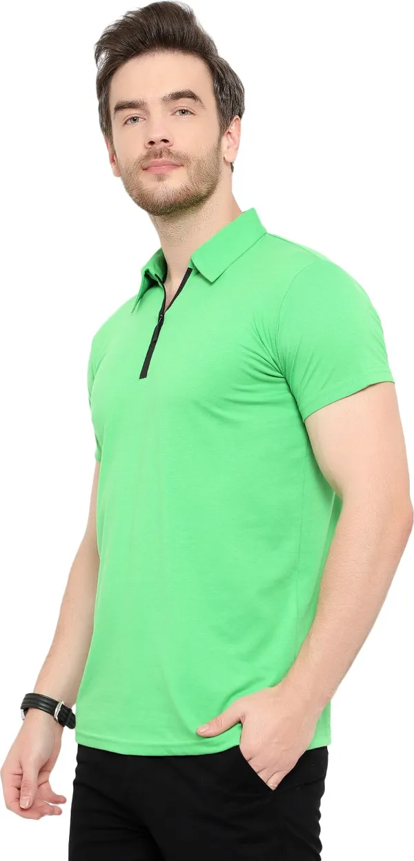 Green_Cotton_Solid_Polo_Neck_Regukar_Fit_T-Shirt_For_Men