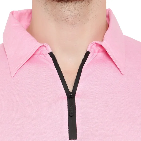 Pink_Cotton_Solid_Polo_Neck_Regukar_Fit_T-Shirt_For_Men