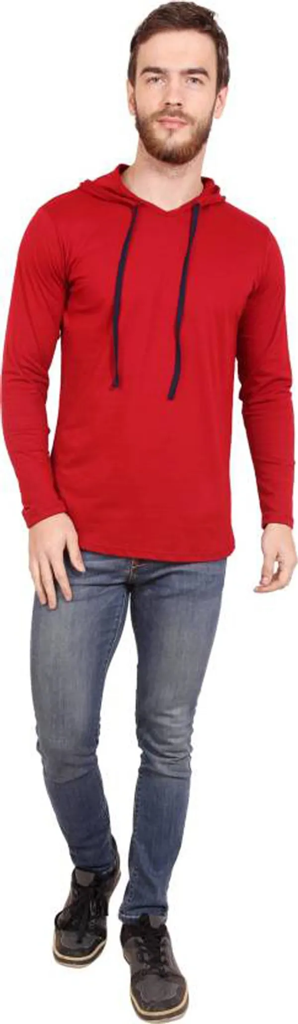 Red_Cotton_Solid_Hooded_Neck_Regukar_Fit_T-Shirt_for_men