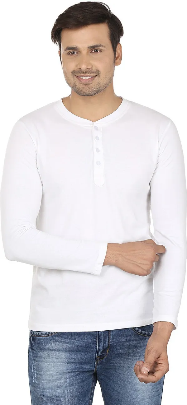 White_Cotton_Solid_Henley_Neck_Regukar_Fit_T-Shirt_For_Men