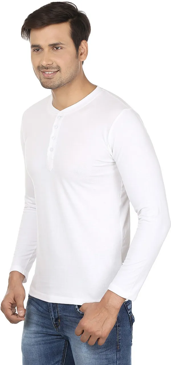 White_Cotton_Solid_Henley_Neck_Regukar_Fit_T-Shirt_For_Men