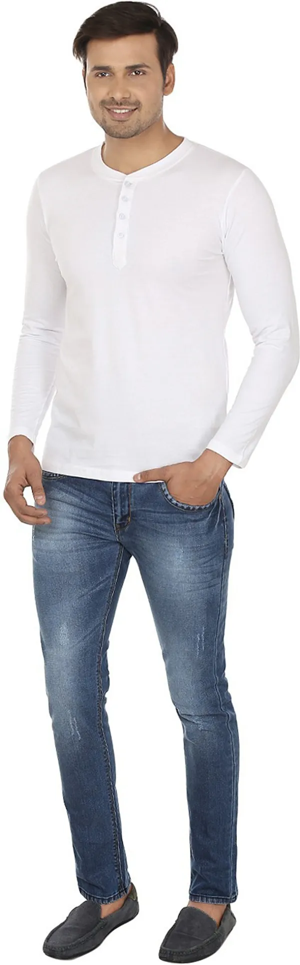 White_Cotton_Solid_Henley_Neck_Regukar_Fit_T-Shirt_For_Men