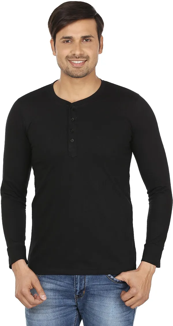 Black_Cotton_Solid_Henley_Neck_Regukar_Fit_T-Shirt_For_Men