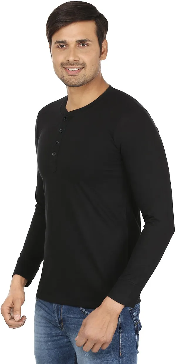 Black_Cotton_Solid_Henley_Neck_Regukar_Fit_T-Shirt_For_Men