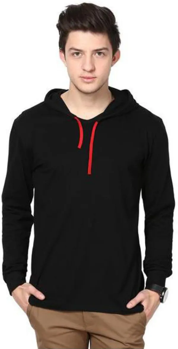 Black_Cotton_Solid_Hooded_Neck_Regukar_Fit_T-Shirt_For_Men
