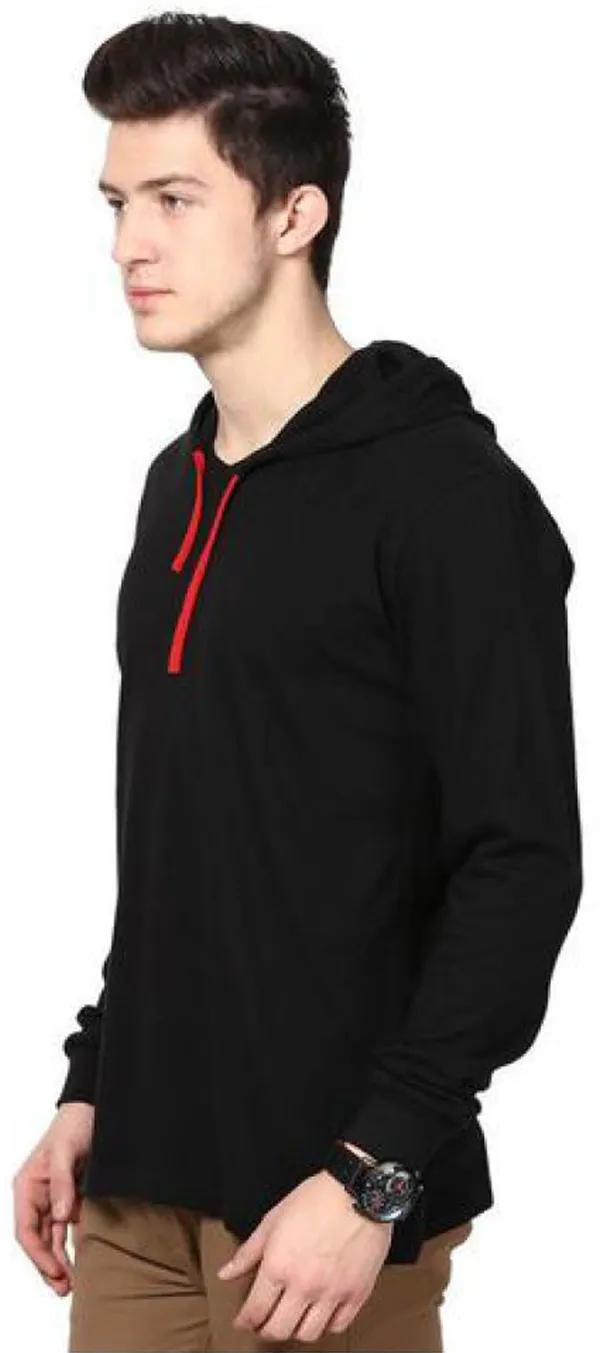 Black_Cotton_Solid_Hooded_Neck_Regukar_Fit_T-Shirt_For_Men