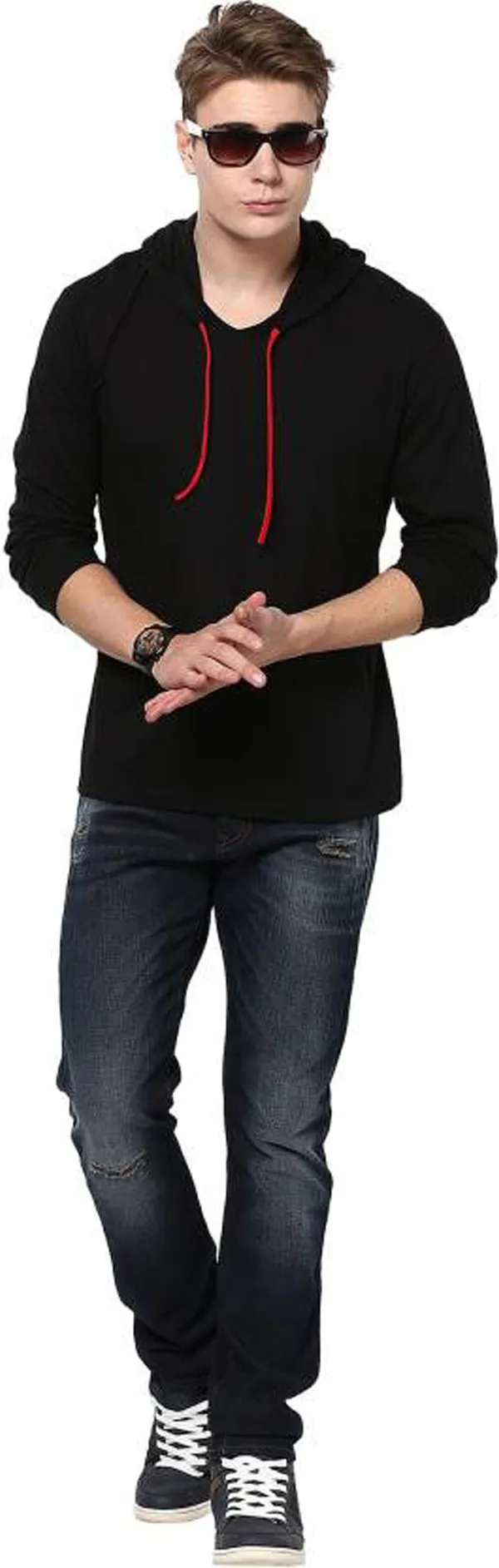Black_Cotton_Solid_Hooded_Neck_Regukar_Fit_T-Shirt_for_men