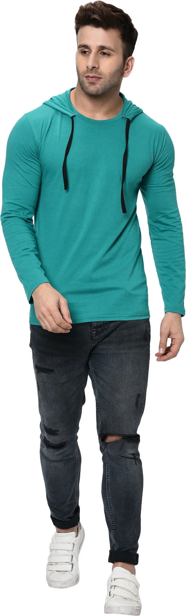 Light_Green_Cotton_Solid_Hooded_Neck_Regukar_Fit_T-Shirt_for_men